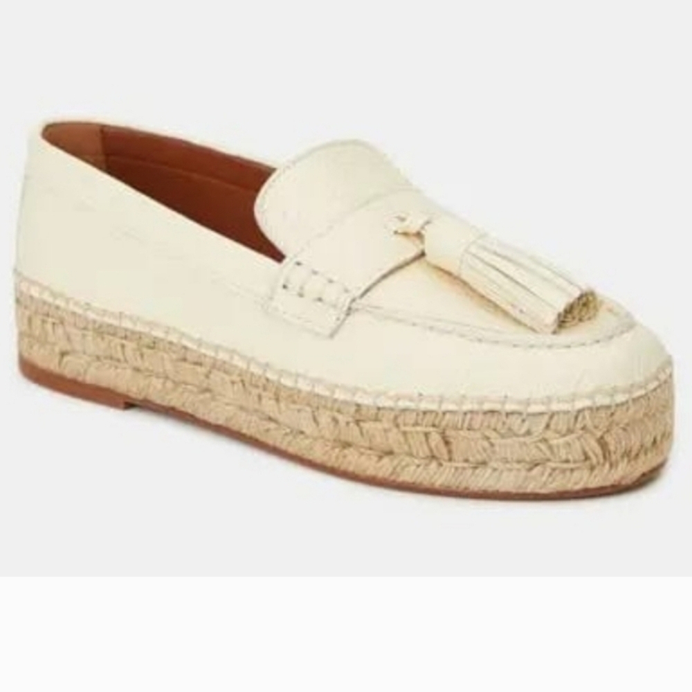 Lafayette 148 NY Grained Calfskin Leather Tassel Espadrille Loafer Size 9
